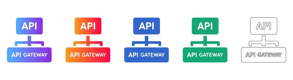 API Gateway System Architecture Icon Set 库存插图