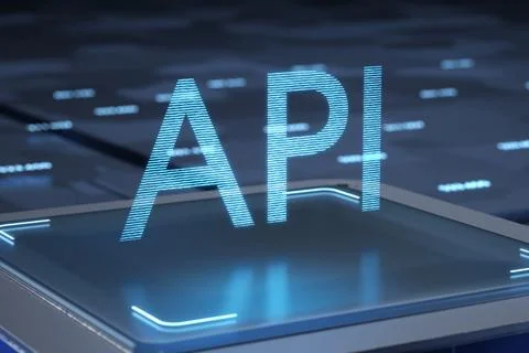 API halographic inscription on an abstract technological processor. Applicati 스톡 일러스트