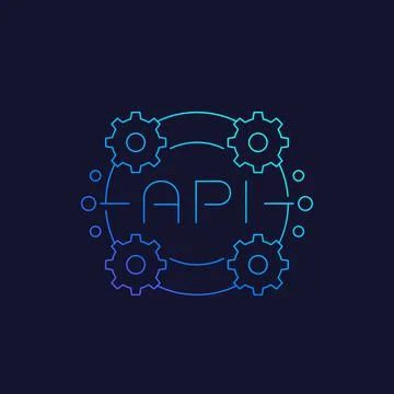 API icon, application programming interface, software integration, linear Stock Illustration