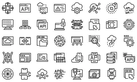 API icons set, outline style 스톡 일러스트