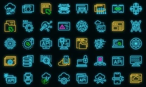 API icons set vector neon Stock Illustration