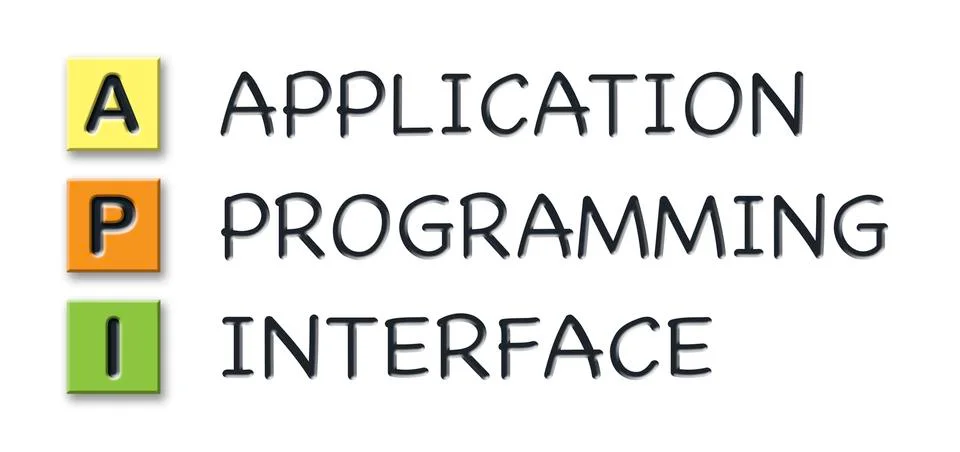 API initials in colored 3d cubes with meaning Stock Illustration