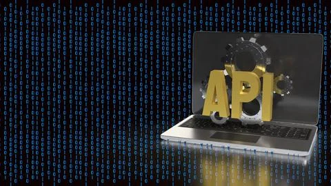 API Integration and Artificial Intelligence Technology Concept on Laptop 3d.. Illustrazione stock