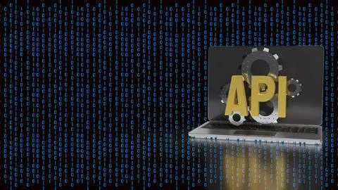 API Integration and Artificial Intelligence Technology Concept on Laptop 3d.. イラスト素材