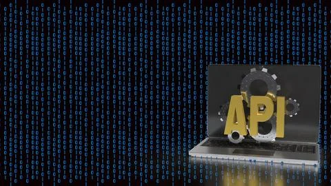 API Integration and Artificial Intelligence Technology Concept on Laptop 3d.. Stock Illustration