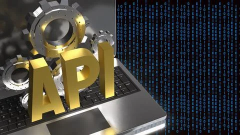 API Integration and Artificial Intelligence Technology Concept on Laptop 3d.. Stock Illustration