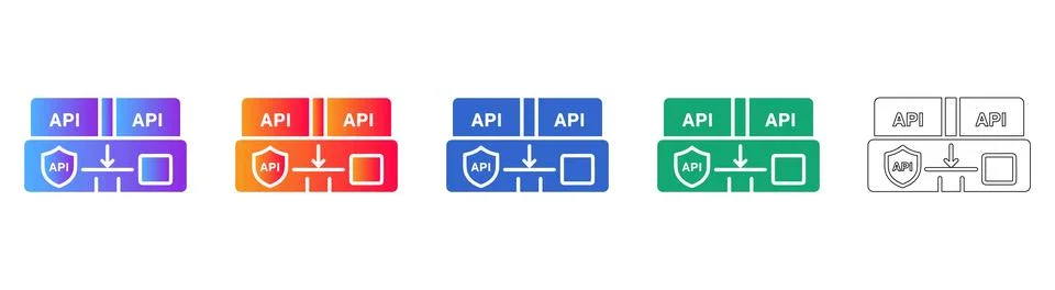 API Integration and Security Gateway Icons Stock Illustration
