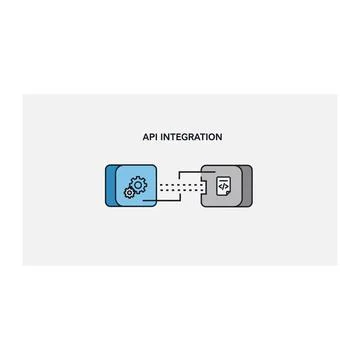 Api integration with blue and grey boxes connected by a line 스톡 일러스트