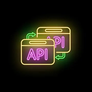 Api integration concept with glowing neon signs Stock Illustration