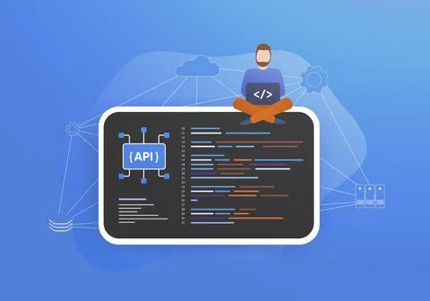 API integration - connection between two applications via their APIs - Stock Illustration