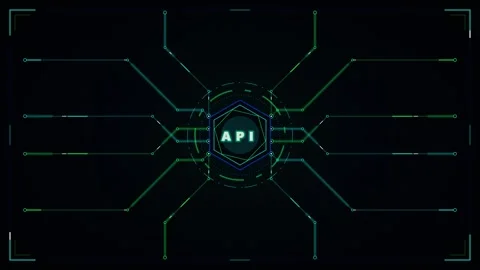 Api integration digital interface hud animation with glowing data network c.. 스톡 동영상 337558311