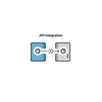 Api integration process with blue and grey boxes Stock Illustration
