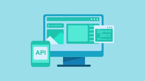 API integration process with server, Website API integration 2d with Alpha Matte Stock Footage 335800547