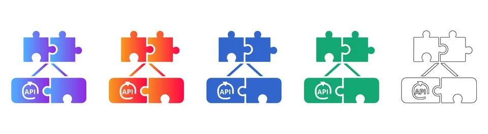 API Integration Puzzle Icons Set Stock Illustration