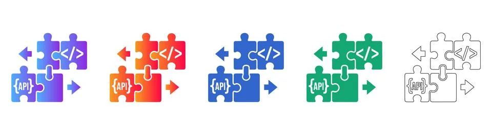 API Integration Puzzle Piece Icons 库存插图