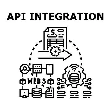 Api integration technology connecting digital systems and services Illustrazione stock