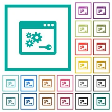 API key flat color icons with quadrant frames Stock Illustration