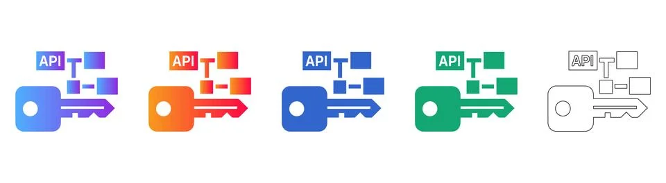 API Key Security and Data Integration Icon Set Stock Illustration