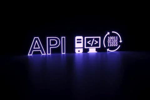 API neon concept self illumination background 3D illustration Stockillustratie