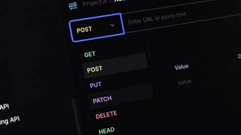 API request interface displaying GET method, crucial for software developme.. Stock Footage 318832023