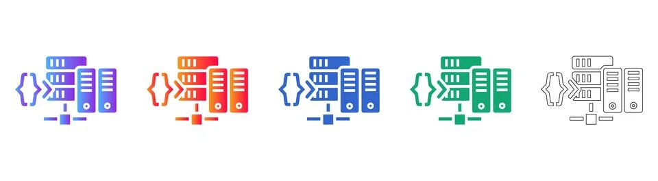 API Server Code Integration Icons: Data Management &amp; Development Illustrazione stock
