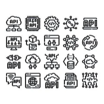 Api software integration developing programming line icons Stock Illustration