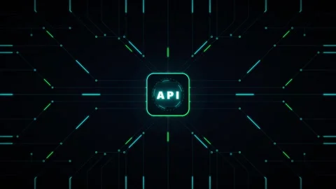 Api technology concept with digital circuit board lines and cyber security .. Stock Footage 337558313