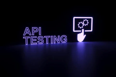 API TESTING neon concept self illumination background 3D illustration Stock Illustration