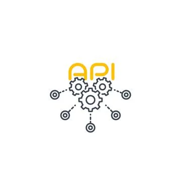 API vector line icon with cogwheels Stock Illustration