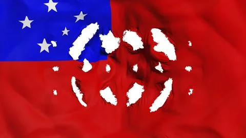 Apia, capital of Samoa flag with a small holes, white background, 3d rendering Stock Illustration