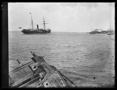 Apia from Harbour (wreck of Solide ), July 1884, New Zealand, by Burton Br... Stock Photos