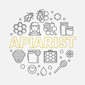 Apiarist vector round illustration in thin line style Stock Illustration