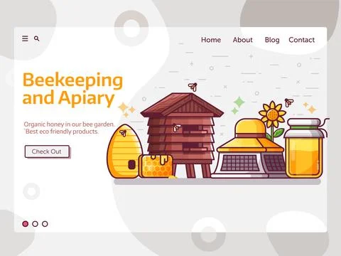 Apiary and Bee Keeping Web Banner in Line Art Stock Illustration