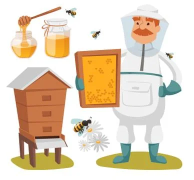 Apiary beekeeper vector illustrations Stock Illustration
