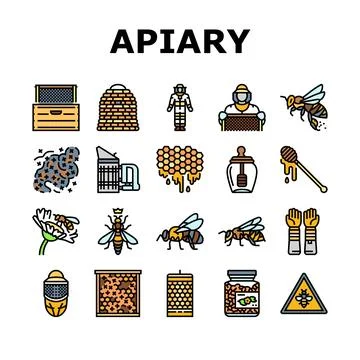 Apiary beekeeping bees icons set vector Stockillustratie