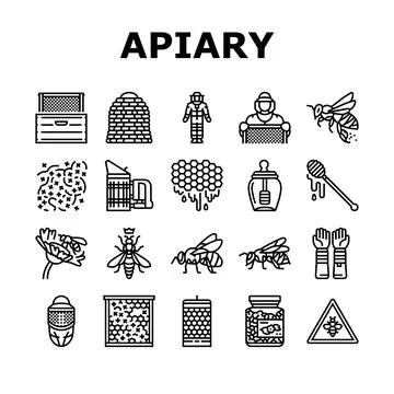 Apiary beekeeping bees icons set vector Illustrazione stock