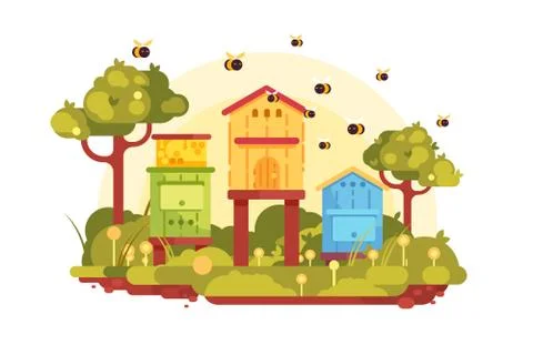 Apiary with bees Stock Illustration