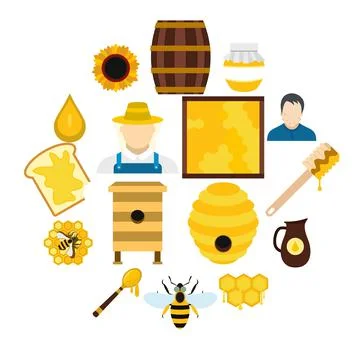 Apiary flat icons set 스톡 일러스트