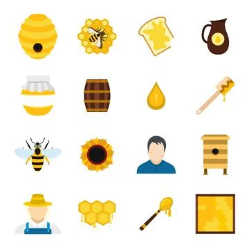 Apiary flat icons set 스톡 일러스트