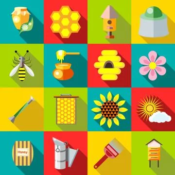 Apiary icons set, flat style 스톡 일러스트