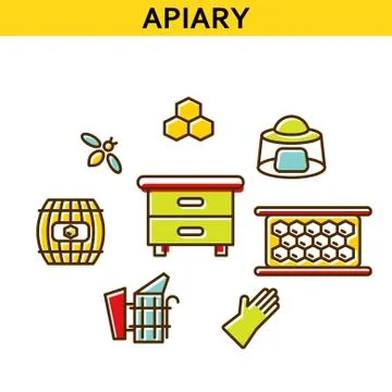 Apiary line icons vector Stock Illustration