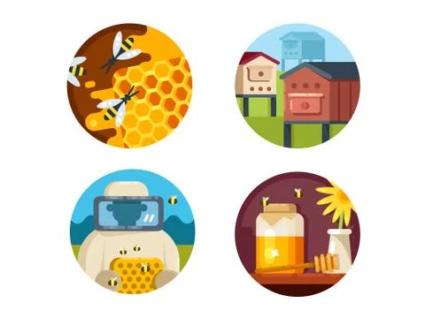 Apiary set icons Stock Illustration