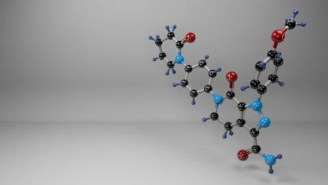 Apixaban molecule 3D render illustration. Stock Illustration