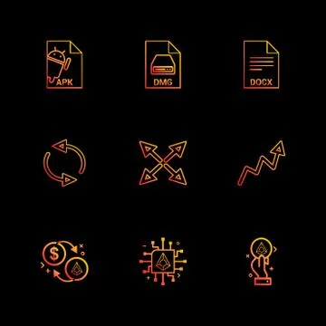 Apk , android,  dmg , apple , docx, docuument , reset , arrows , graph , doll Stock Illustration