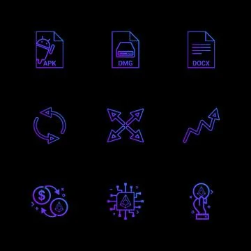 Apk , android,  dmg , apple , docx, docuument , reset , arrows , graph , doll Stock Illustration