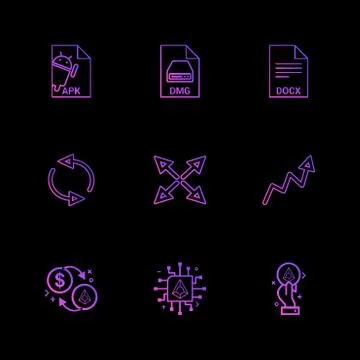 Apk , android,  dmg , apple , docx, docuument , reset , arrows , graph , doll Stock Illustration