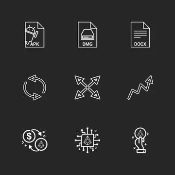 Apk , android,  dmg , apple , docx, docuument , reset , arrows , graph , doll Stock Illustration