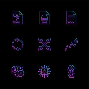 Apk , android,  dmg , apple , docx, docuument , reset , arrows , graph , doll Stock Illustration