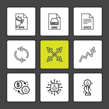 Apk , android,  dmg , apple , docx, docuument , reset , arrows , graph , doll Stock Illustration