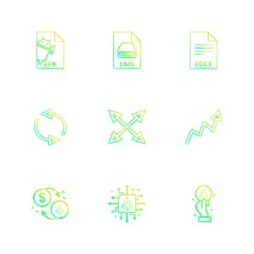 Apk , android,  dmg , apple , docx, docuument , reset , arrows , graph , doll Stock Illustration